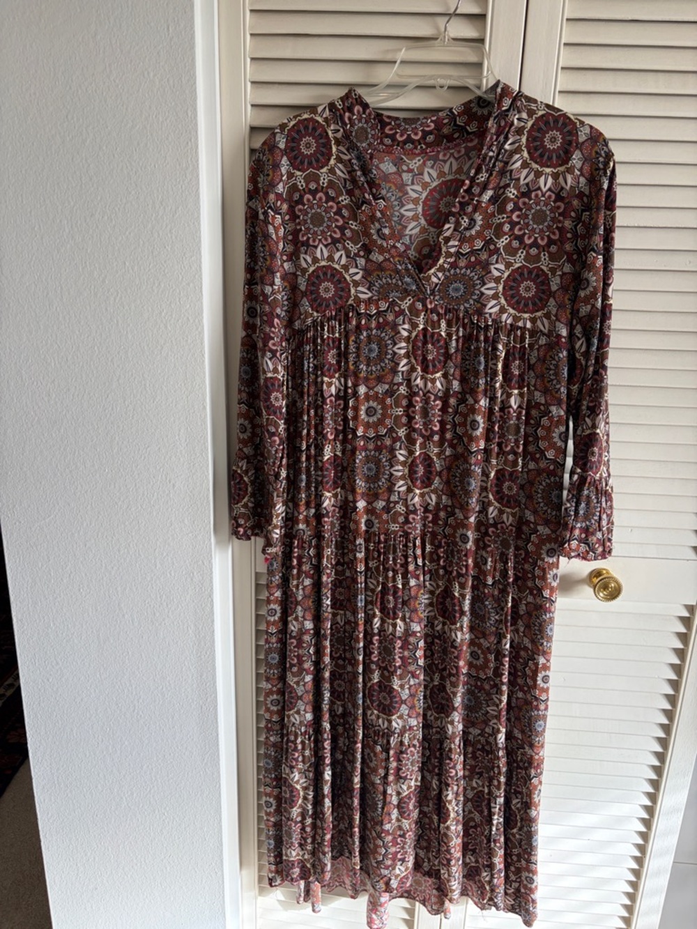 Bohemian Tiered Maxi Dress in Brown Floral